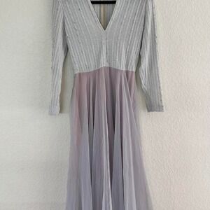 Rare vintage silver-threaded knit maxi with sculpted bodice and flowing skirt